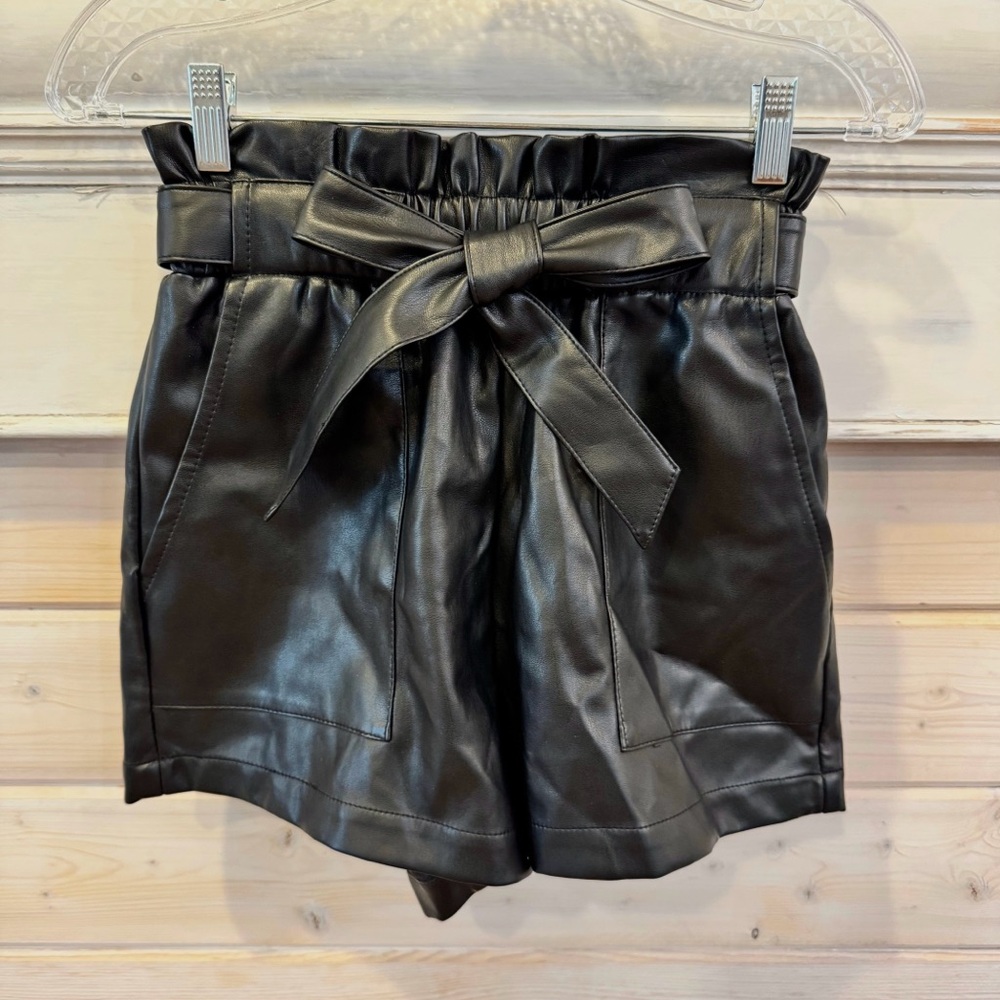 Olivaceous Black High Waist Faux Leather Shorts
